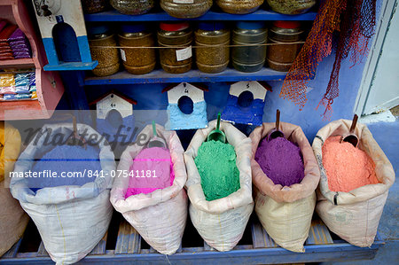 Bag of powdered pigments to make paint, Chefchaouen, Morocco, North Africa, Africa