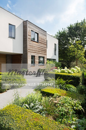 Modern house and landscaped garden