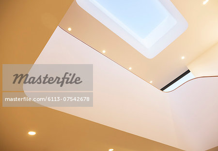 Skylight and recessed lights of modern house