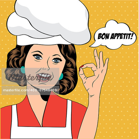 pop art woman cook, illustration in vector format