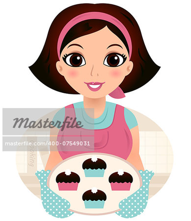 Cooking Mother holding cookies. Vector cartoon Illustration