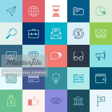 Vector collection of simple thin business and finance icons.