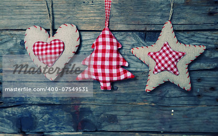 Photo of christmas decorations on wooden background