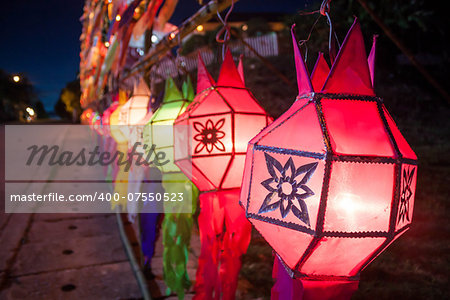 Colorful paper lanterns ornamented in festival, stock photo