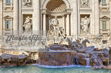 Facade of famous Trevi Fountain in Rome, Italy.