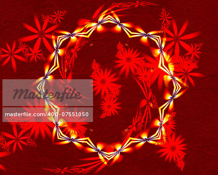 Abstract red fractal flowers at red background