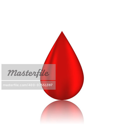 Illustration red blood drop with reflection, isolated on white background - vector