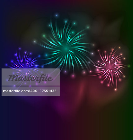Illustration colorful fireworks background with place for text - vector