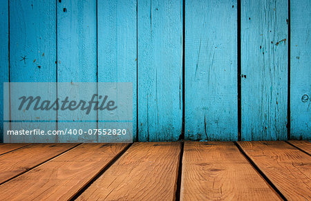 old grunge interior, blue and yellow wooden background