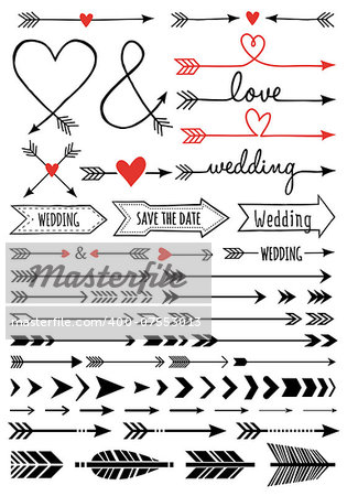 hand-drawn wedding arrows, set of vector design elements