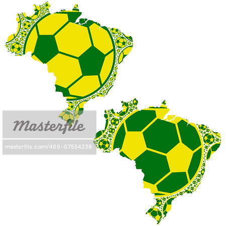 Concept illustration showing the map of Brazil made up of yellow and green soccer balls