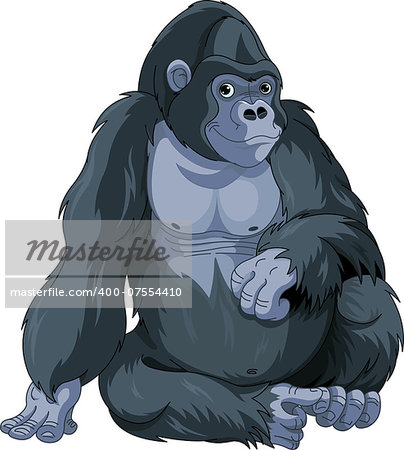 Illustration of cute cartoon sitting gorilla