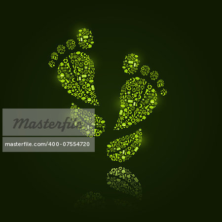 Go Green Eco Pattern in Foot Silhouette on Dark Backdrop. Ecology Concept.