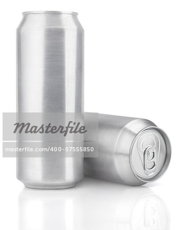 Two 500 ml aluminum beer cans isolated on white