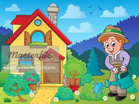 House and gardener 2 - eps10 vector illustration.