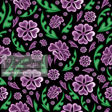 Illustration of seamless floral background in lilac, green and black colours