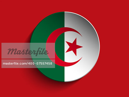 Vector - Flag Paper Circle Shadow Button Algeria