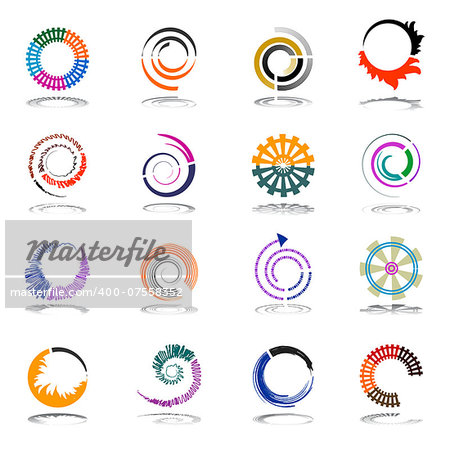 Spiral and rotation design elements. Abstract icons set. Vector art.