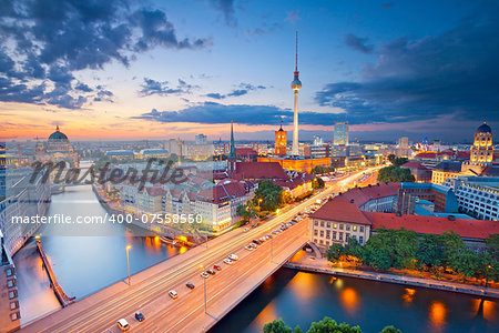 Aerial view of Berlin during beautiful sunset.