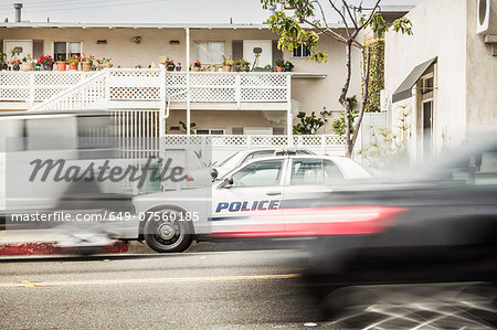 Blurred motion shot of speeding police car