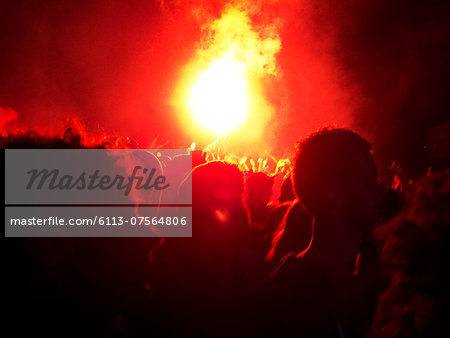 Pyrotechnics display on stage at music festival