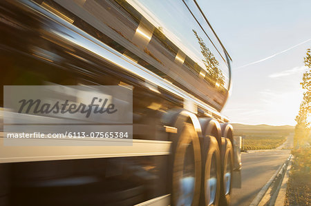 Stainless steel milk tanker on the road