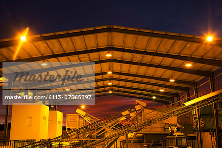 Illuminated granary at night