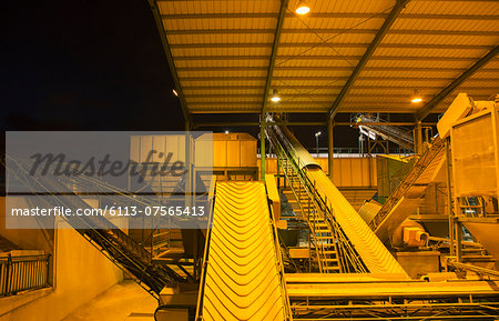 Illuminated granary at night