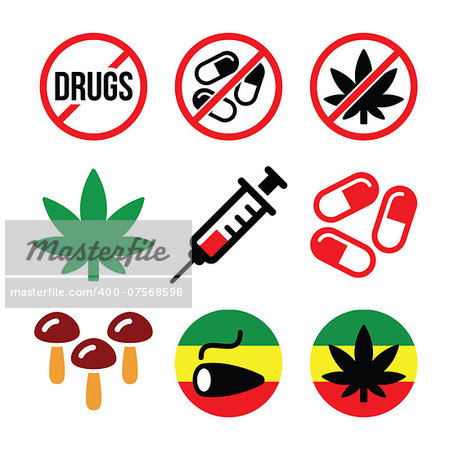 Vector icons set - different types of drugs isolated on white