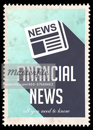 Financial News on Blue Background. Vintage Concept in Flat Design with Long Shadows.