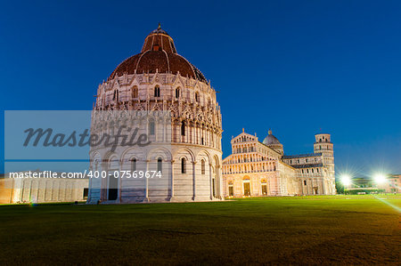 The Baptistery of the Cathedral in Pisa at night, Italy