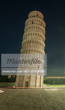 Famous leaning Tower of Pisa in Italy in night