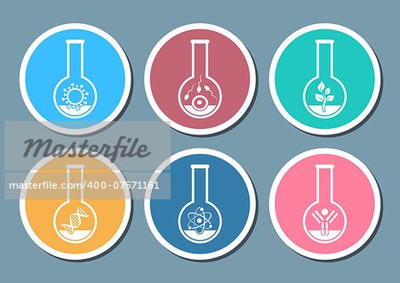 Colorful molecular biology science icons in test tubes