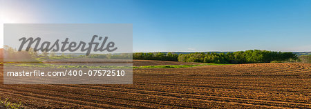 Panorama of agricultural field in springtime (Annapolis Valley, Nova Scotia, Canada)