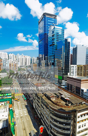 Hong Kong Day, Kwun Tong distract , skyline office buildings and public house urban