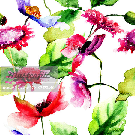 Original seamless wallpaper, watercolor illustration