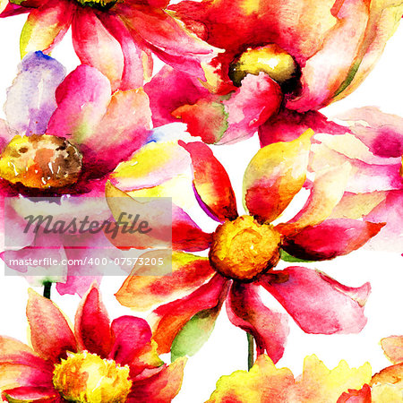 Seamless wallpaper with flowers, watercolor illustration