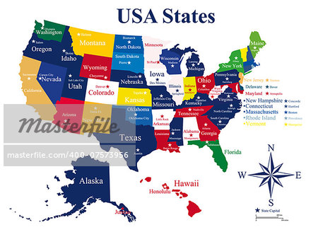 USA map with states and capital cities