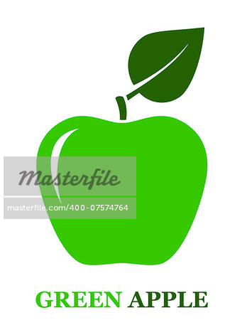 abstract green apple with leaf on white background