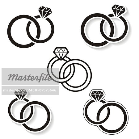 Vector black wedding rings icon on white background