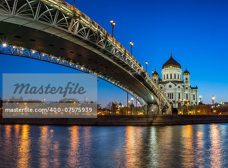 Cathedral of Christ the Saviour and Patriarshy Bridge in the Evening, Moscow, Russia
