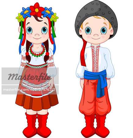 Boy and Girl in Ukrainian folk costumes.