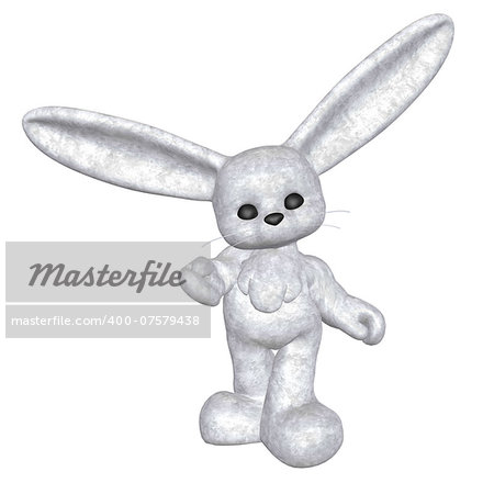 Digitally rendered image of a plush bunny on white background.