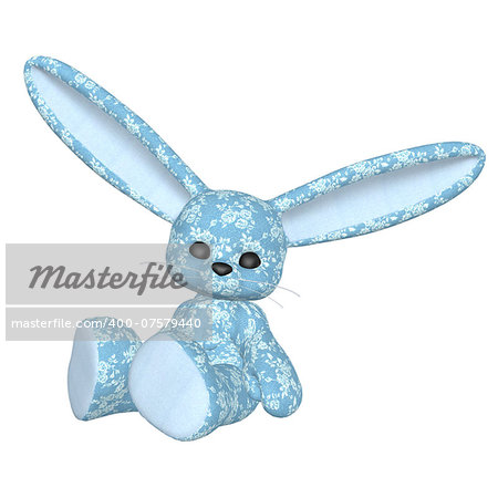 Digitally rendered image of a plush bunny on white background.