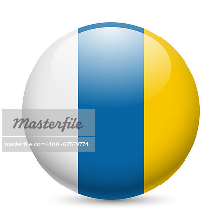 Flag of Canary Islands as round glossy icon. Button with flag colors