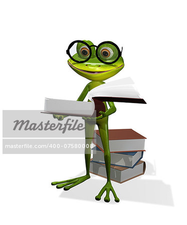 illustration curious frog in glasses with a books