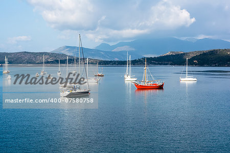 Scenic summer view of boats and yachts in Poros, Greece