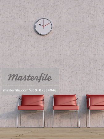 Digital Illustration of Three Red Chairs in a Row in front of Concrete Wall