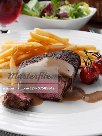 Peppered fillet steak with French fries Marco Pierre White recipe