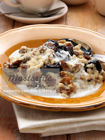 Porridge and fruit vegetarian breakfast